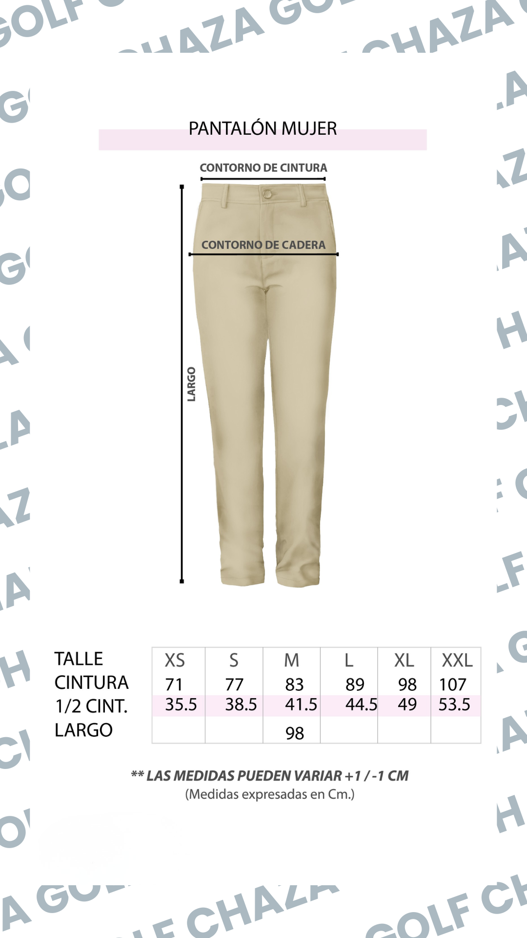 Talle Pantal&oacute;n Dama